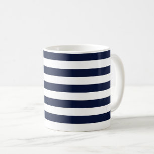 Midnight Navy Blue and White Stripes Coffee Mug
