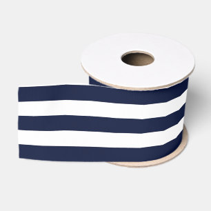 Midnight Navy Blue and White Stripes Grosgrain Ribbon