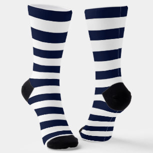 Midnight Navy Blue and White Stripes Socks