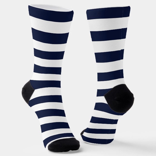 Midnight Navy Blue and White Stripes Socks (Angled)