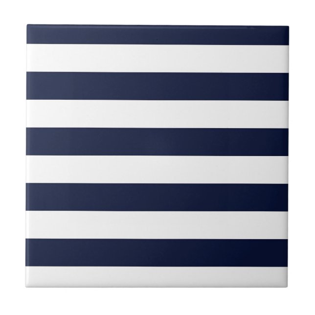 Midnight Navy Blue and White Stripes Tile (Front)