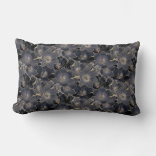 Midnight Navy Blue & Grey Floral Decorative Lumbar Pillow
