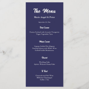 Midnight Navy Blue Monogram Wedding Reception Menu