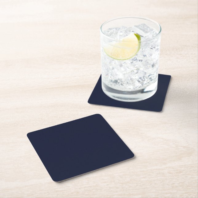 Midnight Navy Blue Solid Colour Square Paper Coaster (Insitu)