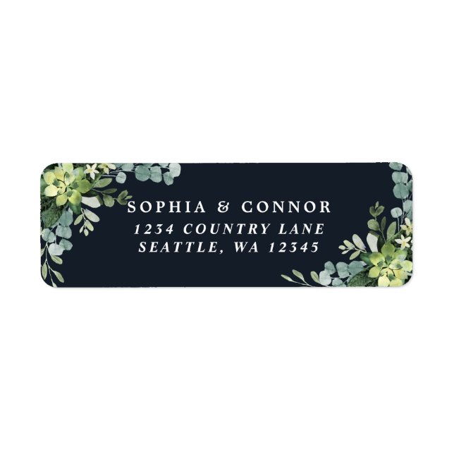 Midnight Navy Blue Succulent Return Address (Front)