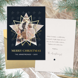 Midnight Navy Geometric Star Silver Christmas Foil Holiday Card