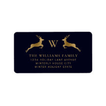 Midnight Navy Gold Deer Family Monogram Address