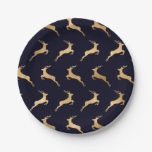 Midnight Navy Gold Deer Pattern