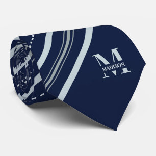 Midnight Navy & Grey Stripe with Monogram & Name Tie