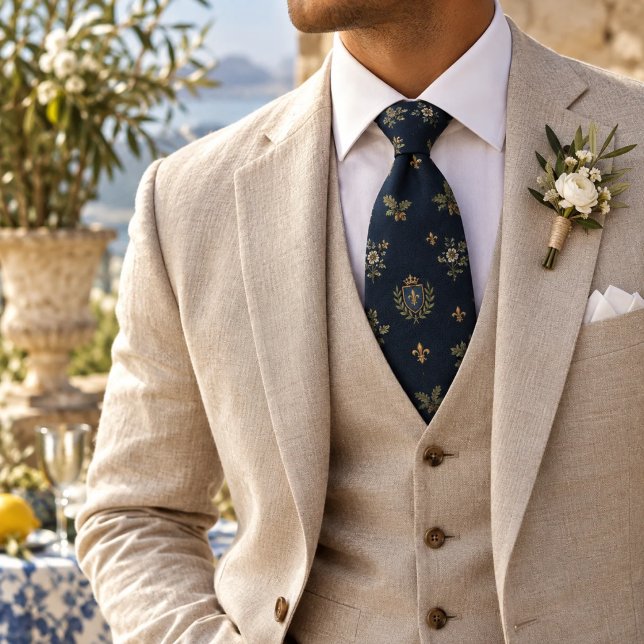 Midnight Navy Heraldic Oak Laurel Pattern Tie (Creator Uploaded)