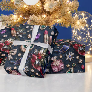 Midnight Navy Jewel Cosmetics Christmas Wrapping Paper