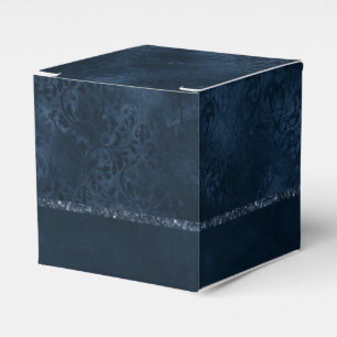 Midnight Navy Romance   Blue Satiny Grunge Damask Favor Box