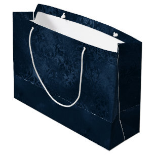 Midnight Navy Romance   Blue Satiny Grunge Damask Large Gift Bag