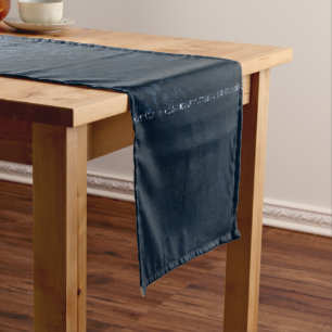 Midnight Navy Romance Blue Satiny Grunge Damask Short Table Runner