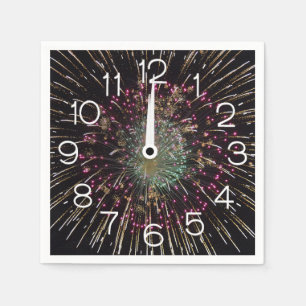 Midnight New Years Eve Clock On Fireworks Napkin