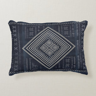 Midnight Nomad Diamond - Indigo Mudcloth Art Accent Pillow