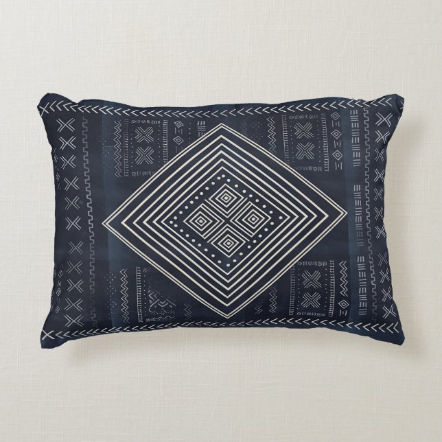 Midnight Nomad Diamond - Indigo Mudcloth Art Accent Pillow (Front)