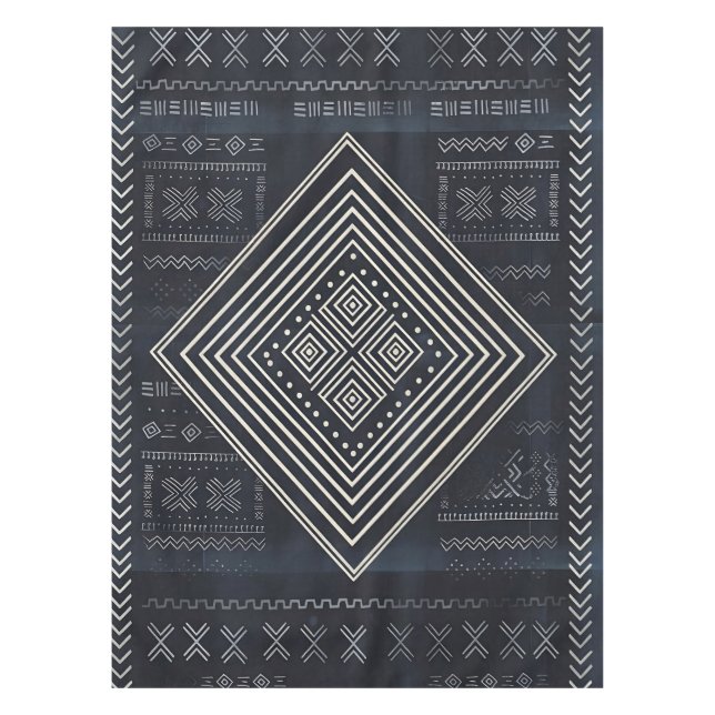 Midnight Nomad Diamond - Indigo Mudcloth Art Tablecloth (Front)