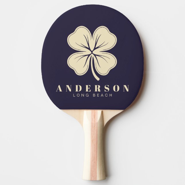 Midnight Ocean Four Leaf Clover with Name Ping Pong Paddle (Front)