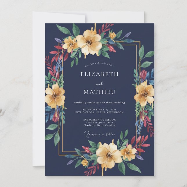 Midnight Ochre Foliage Eucalyptus Wedding Invitation (Front)