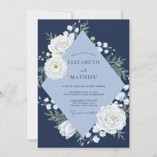 Midnight Off White Wreath Wedding Invitation