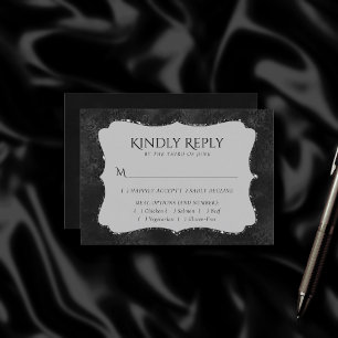 Midnight Onyx Romance   Black Satiny Damask Entree RSVP Card