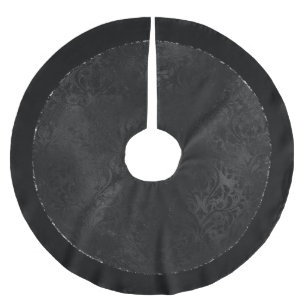 Midnight Onyx Romance   Black Satiny Grunge Damask Brushed Polyester Tree Skirt