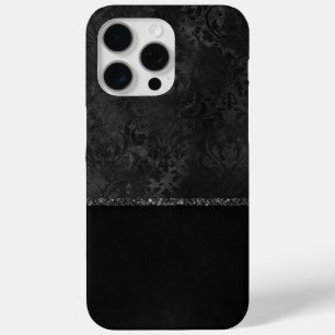 Midnight Onyx Romance   Black Satiny Grunge Damask iPhone 15 Pro Max Case
