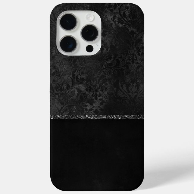 Midnight Onyx Romance | Black Satiny Grunge Damask Case-Mate iPhone Case (Back)
