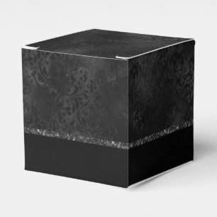 Midnight Onyx Romance   Black Satiny Grunge Damask Favor Box