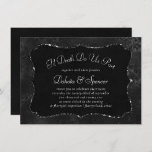 Midnight Onyx Romance Black Satiny Grunge Damask Invitation
