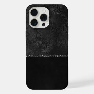 Midnight Onyx Romance   Black Satiny Grunge Damask iPhone 15 Pro Max Case