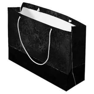 Midnight Onyx Romance Black Satiny Grunge Damask Large Gift Bag
