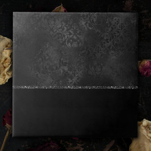 Midnight Onyx Romance   Black Satiny Grunge Damask Tile