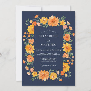 Midnight Orange Zinnia Eucalyptus Wedding Invitation