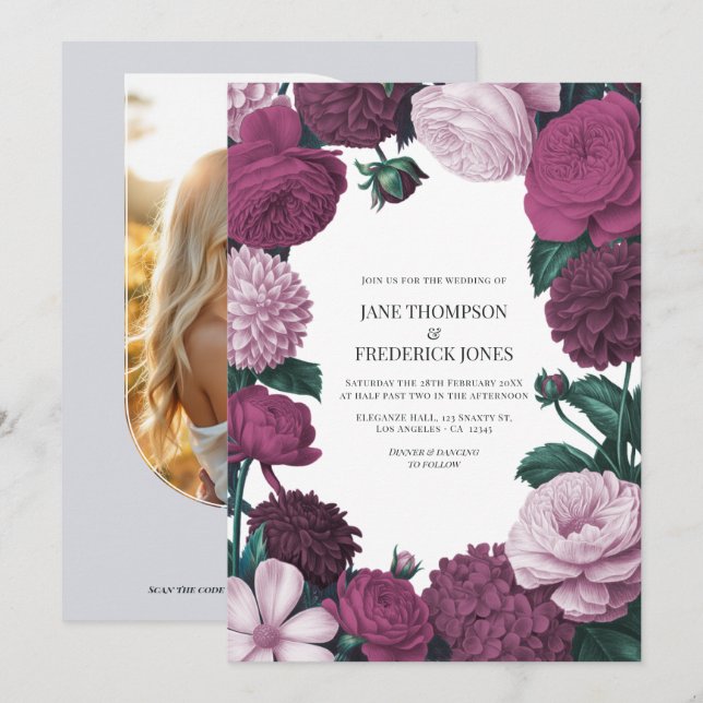 Midnight Orchid, Velvet Aubergine & Misty Mauve Invitation (Front/Back)