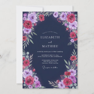 Midnight Orchid Wreath Wedding Invitation