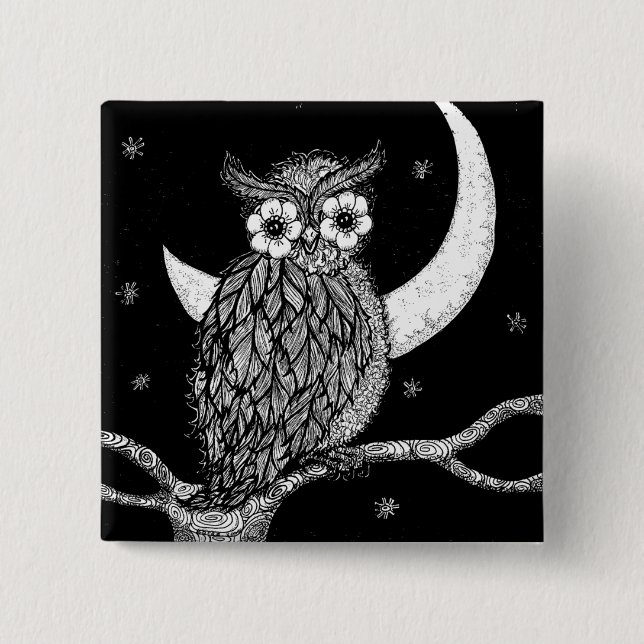 Midnight Owl Square Pin (Front)