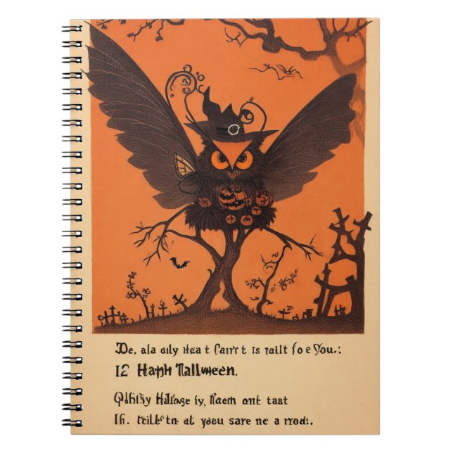 Midnight Owl Whispers Halloween Night Notebook (Front)