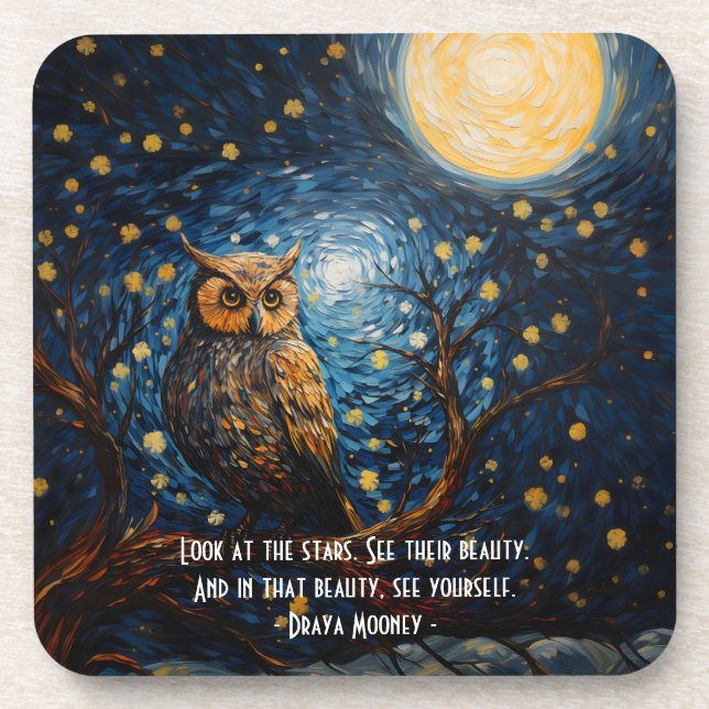 Midnight Owl with Customized Quote Coaster (Front)