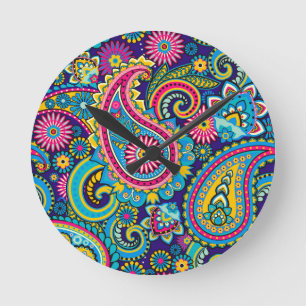Midnight Paisley Round Clock