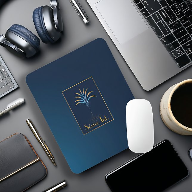 Midnight Palm Collection Navy Blue  Mouse Pad (Business Logo Navy Blue Mouse Pad )