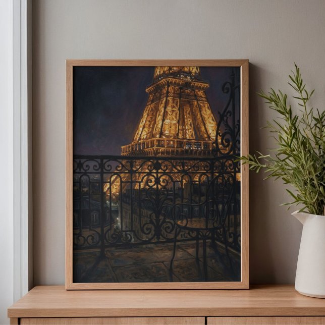 Midnight Paris Eiffel Tower Balcony Canvas Print (Creator Uploaded)