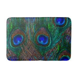 Midnight Peacock Feathers Etching Style Bath Mat