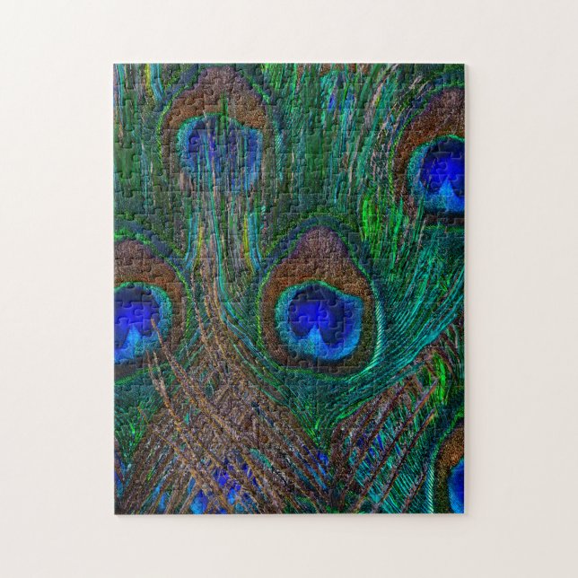 Midnight Peacock Feathers Etching Style Decor Jigsaw Puzzle (Vertical)
