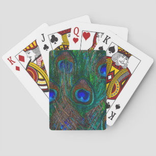 Midnight Peacock Feathers Etching Style Decor Playing Cards