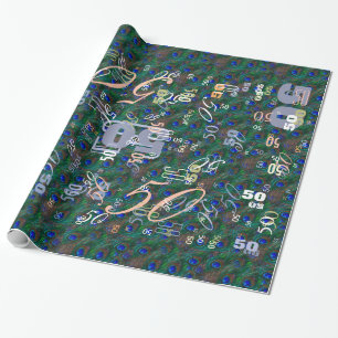 Midnight Peacock Feathers Etching Style Decor Wrapping Paper