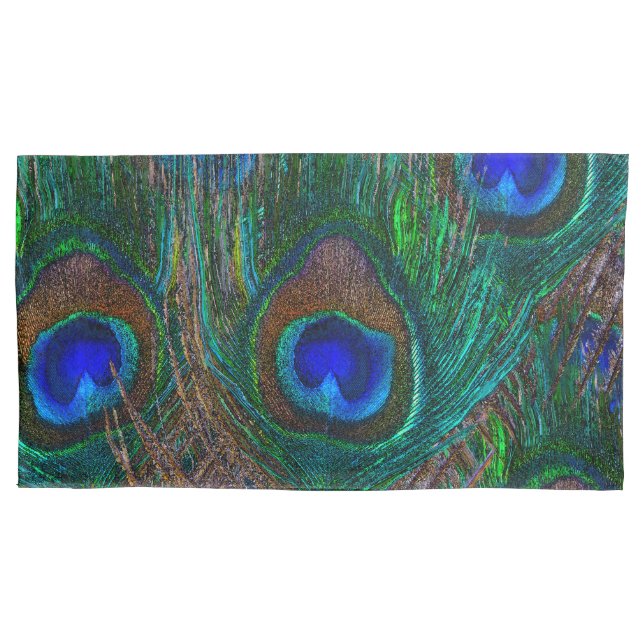 Midnight Peacock Feathers Etching Style Pillowcase (Front-Left)