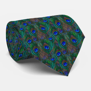 Midnight Peacock Feathers Etching Style Tie