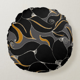 Midnight Petals – Elegant Floral Pattern Round Pillow